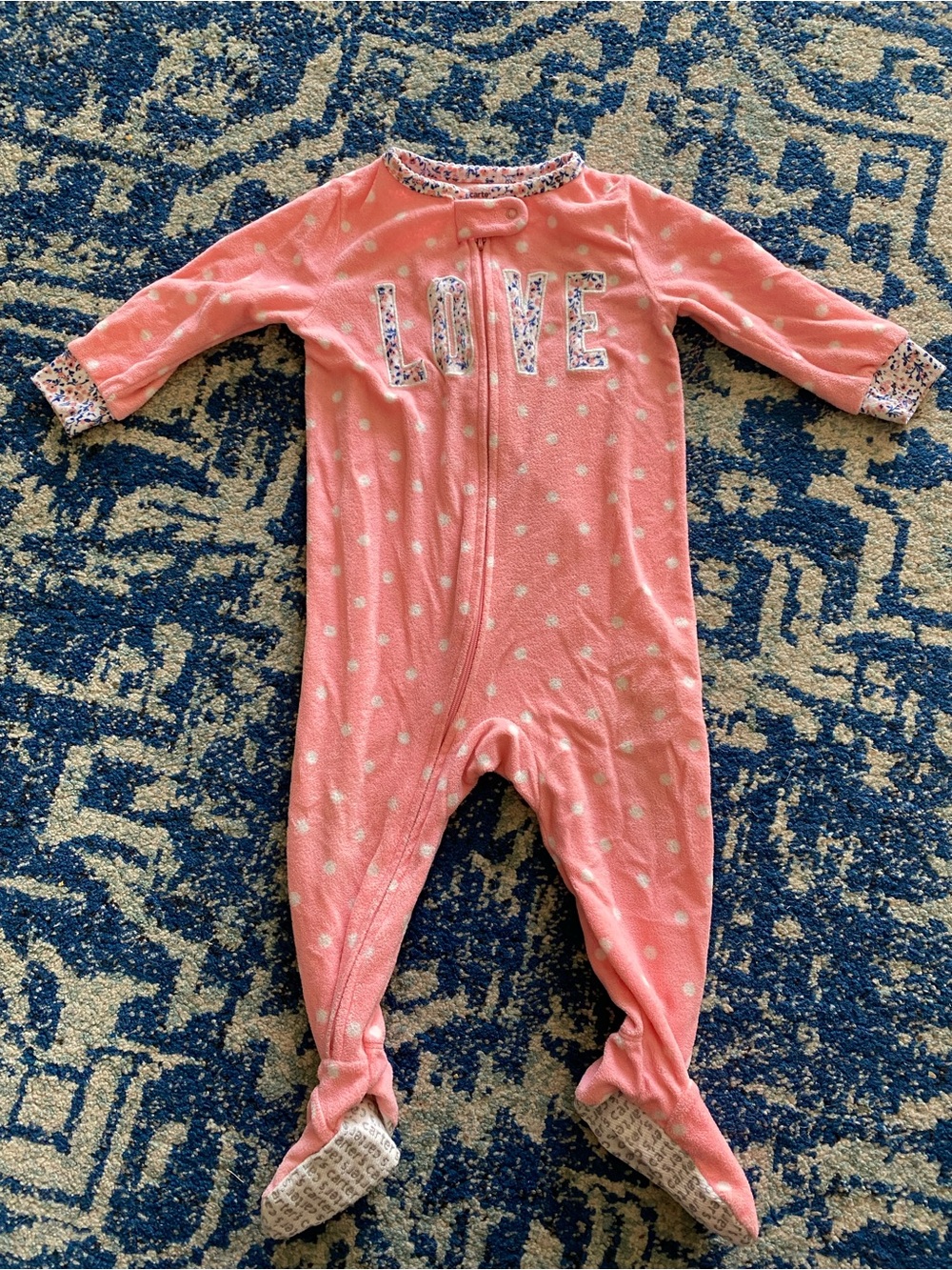 Carter's Pink Polka Dot Footed One-Piece with LOVE Applique